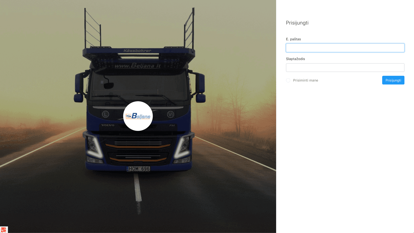Website login screen